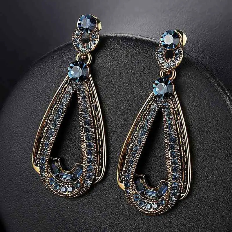 Vintage Blue Rhinestone Dangle Earrings
