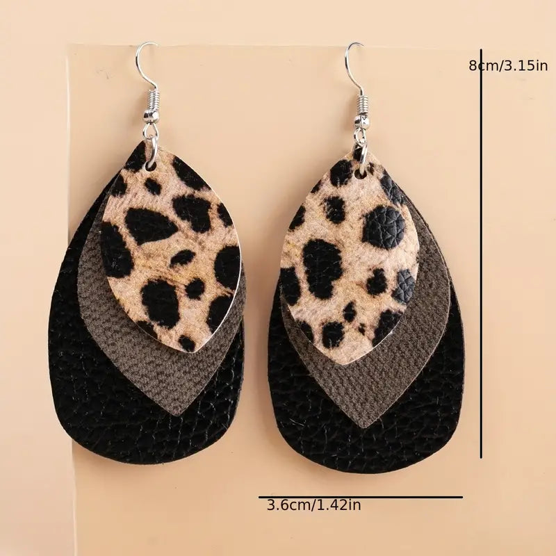 Layered Leopard Leather Earrings