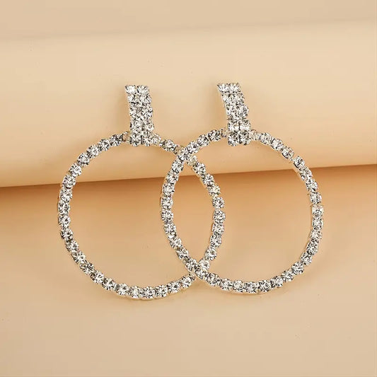 Large Circle Rhinestone Dangle Earrings