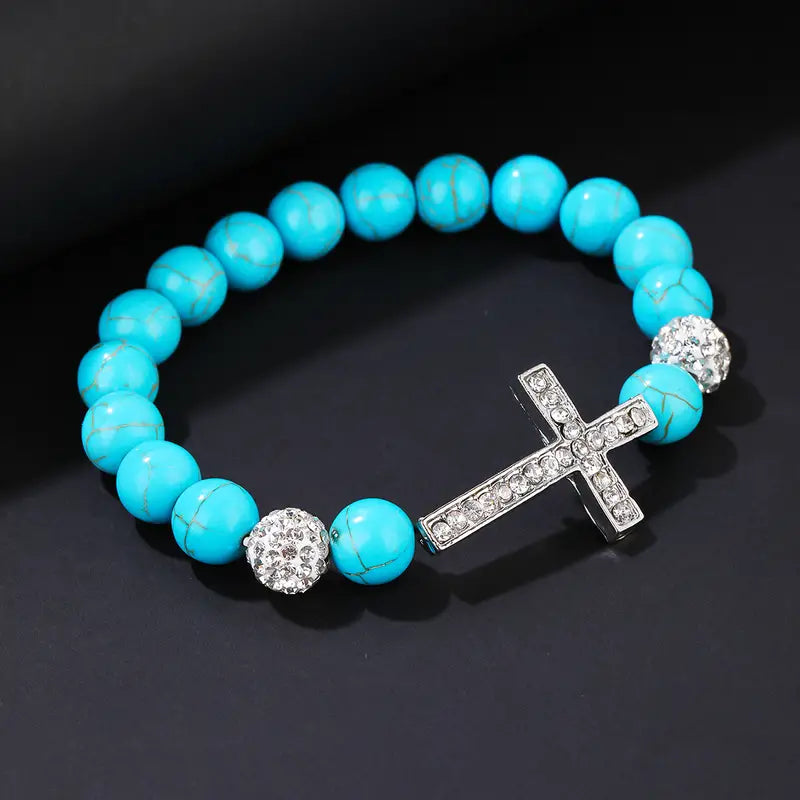 Turquoise Beaded Cross Bracelet