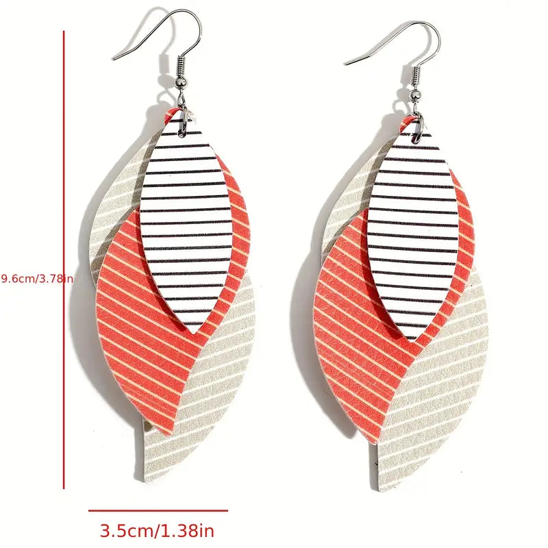 Retro Striped Layered PU Earrings