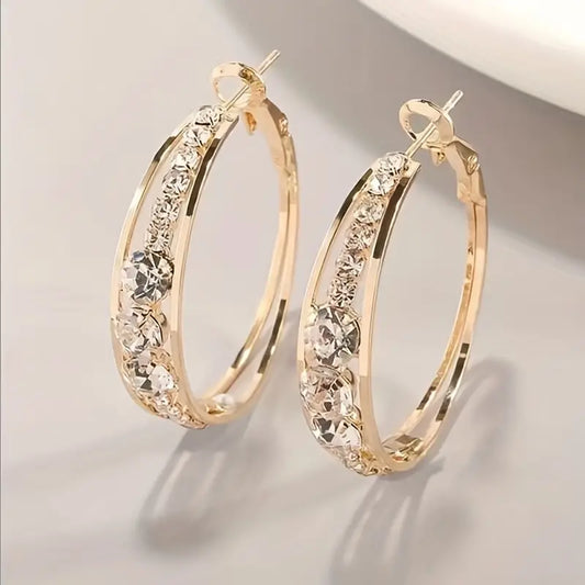 Inlaid Rhinestone Hoop Earrings