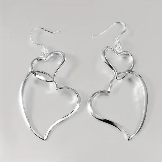 Double Heart Dangle Earrings