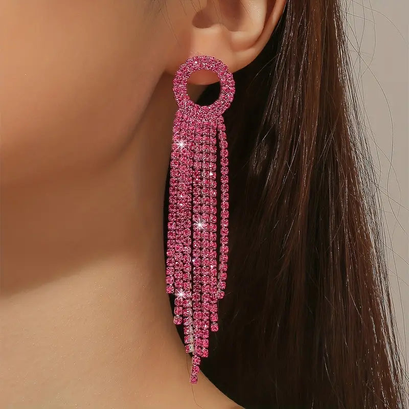 Rhinestone Curtain Earrings