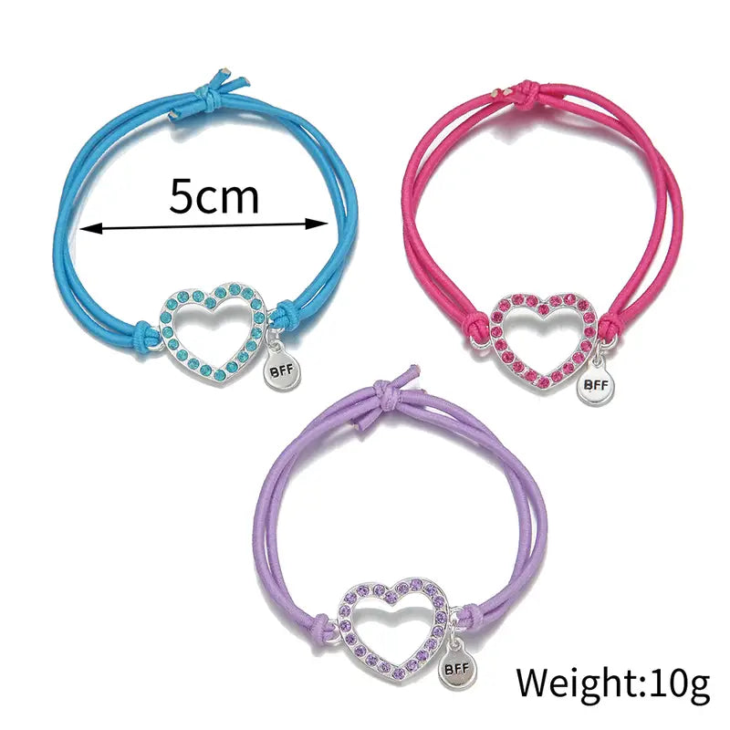 3-Pc Colorful Rhinestone Heart Bracelets