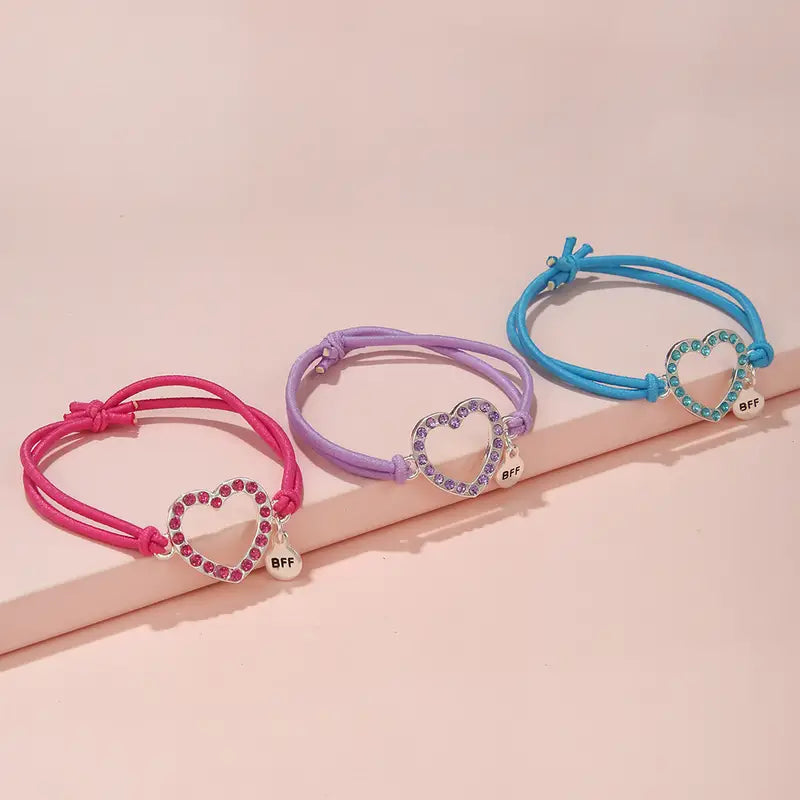 3-Pc Colorful Rhinestone Heart Bracelets