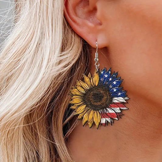 Sunflower Flag Wooden Earrings