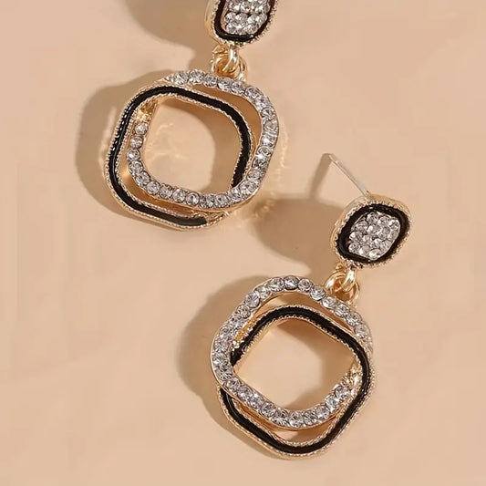 Rhinestone Square in Square Earrings