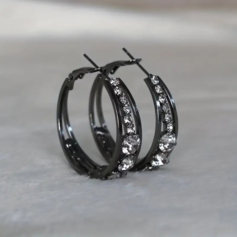 Inlaid Rhinestone Hoop Earrings