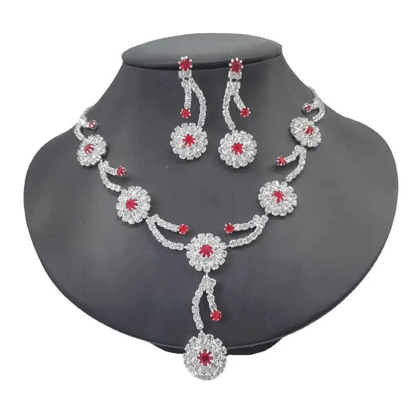 Rhinestone Flower Necklace Set