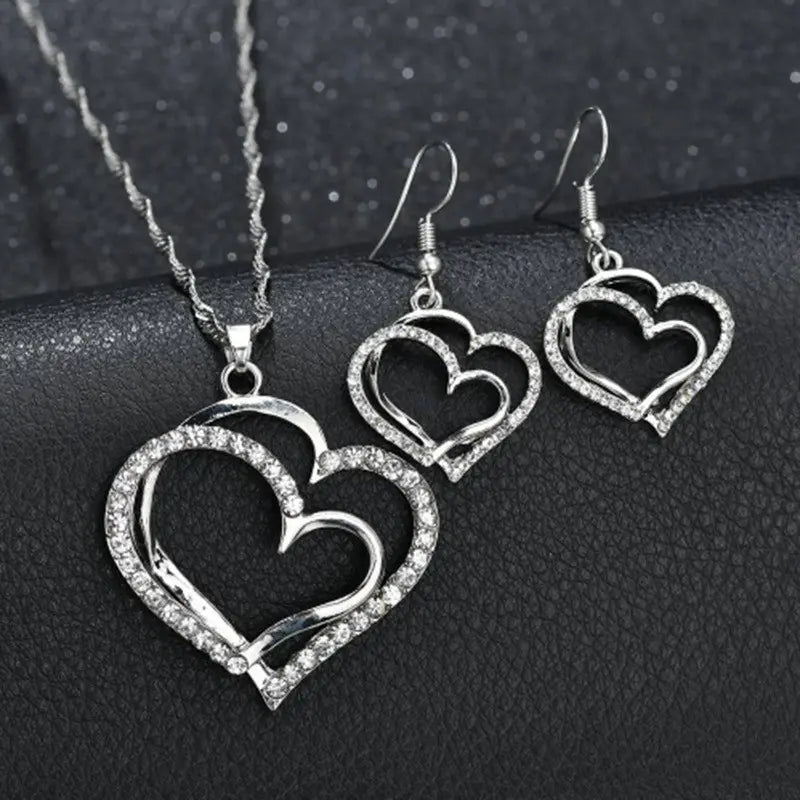 3-Pc Double Heart Necklace Set