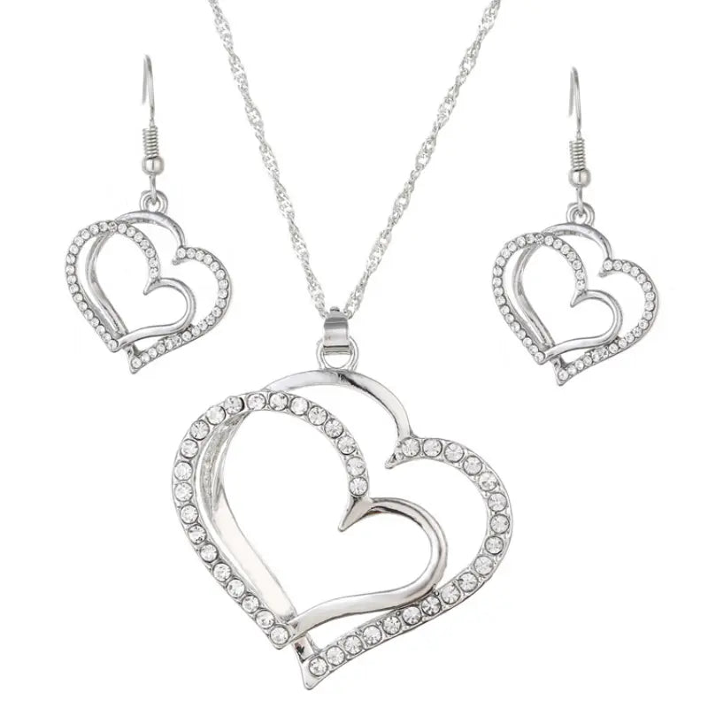 3-Pc Double Heart Necklace Set