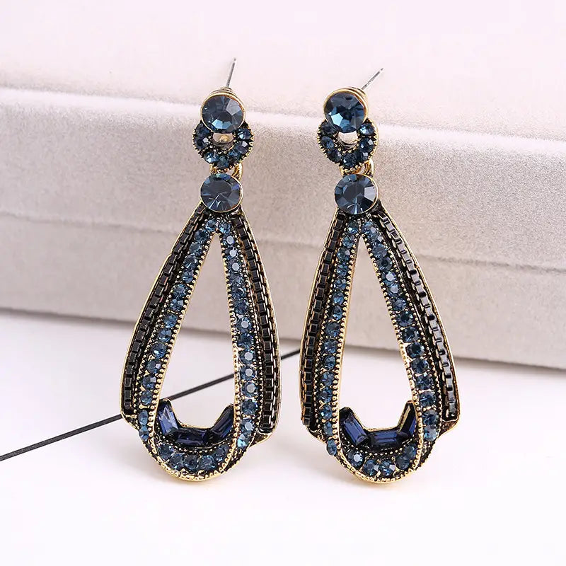 Vintage Blue Rhinestone Dangle Earrings