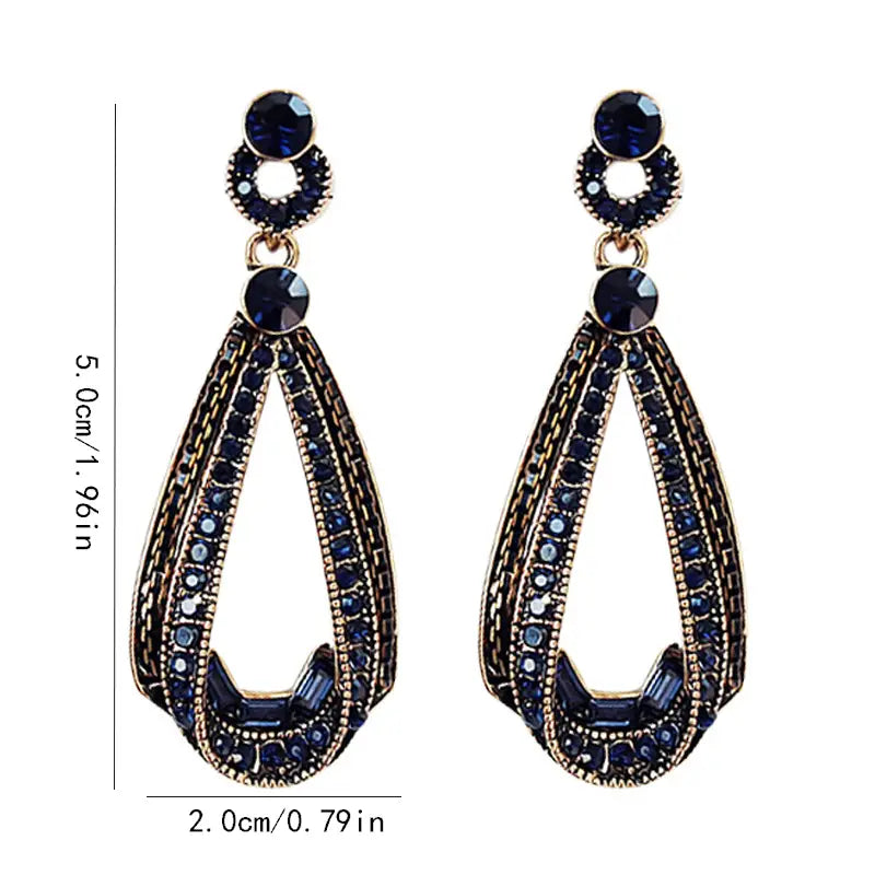 Vintage Blue Rhinestone Dangle Earrings