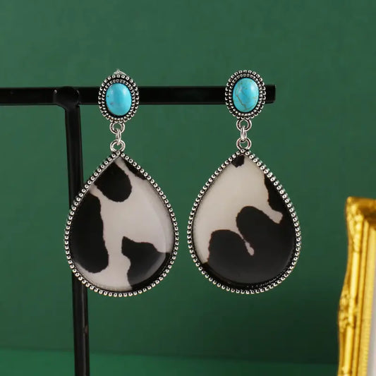 Turquoise and Cow Print Earrings