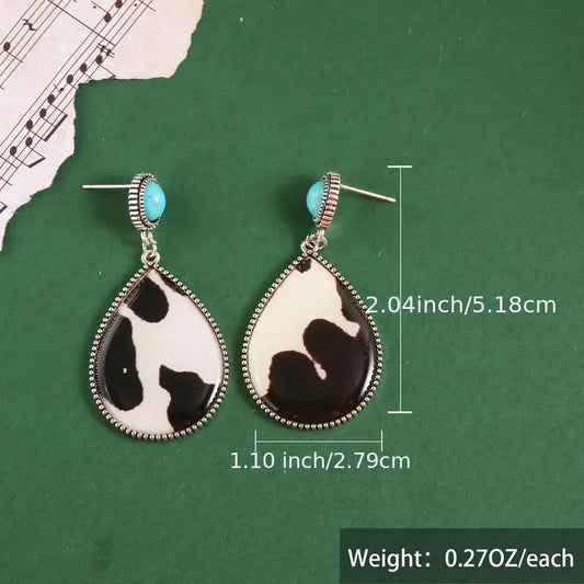 Turquoise and Cow Print Earrings