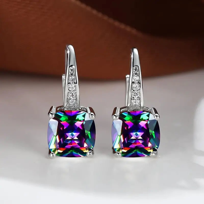 Oil Slick Solitaire Huggie Earrings