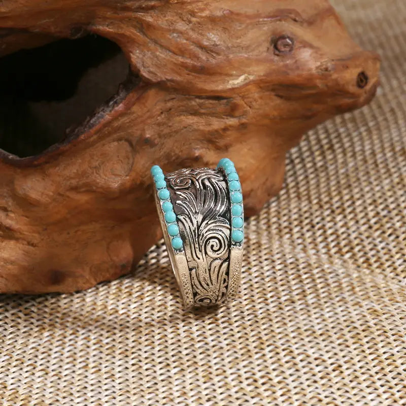 Silver Embossed Turquoise Ring