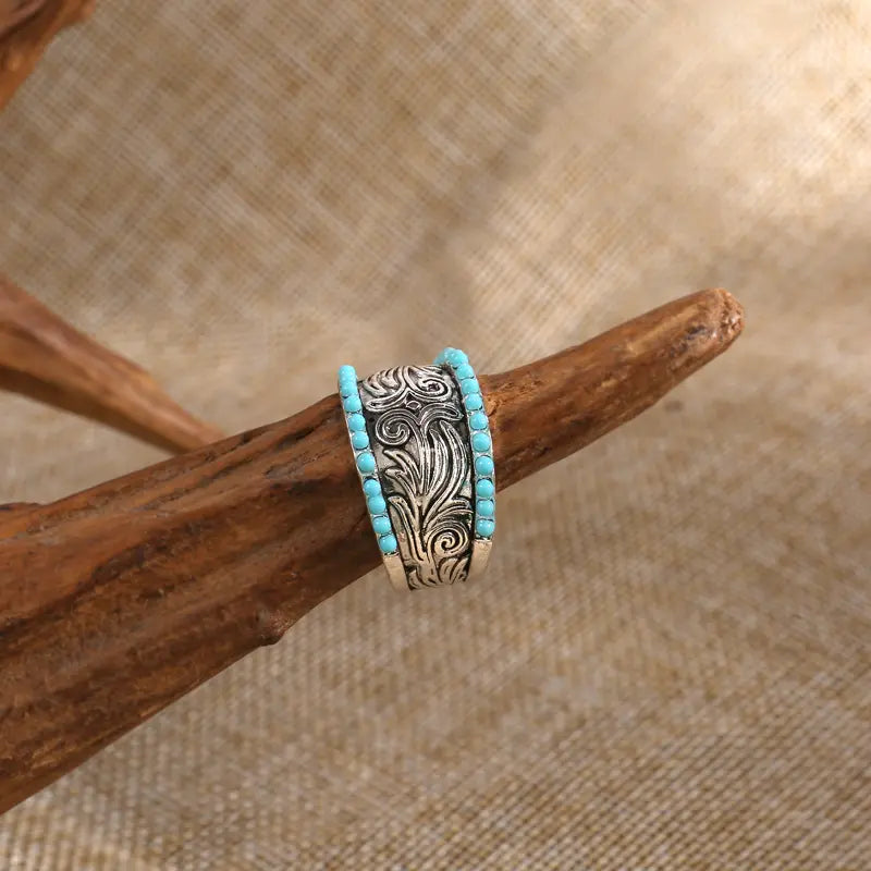 Silver Embossed Turquoise Ring