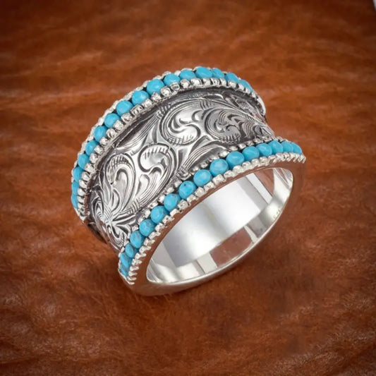 Silver Embossed Turquoise Ring