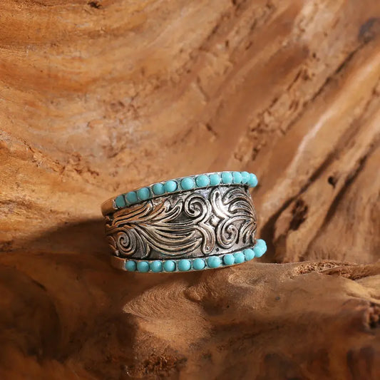 Silver Embossed Turquoise Ring