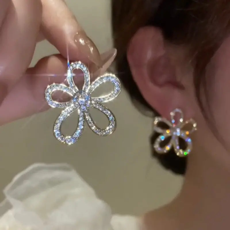 Open Rhinestone Flower Earrings