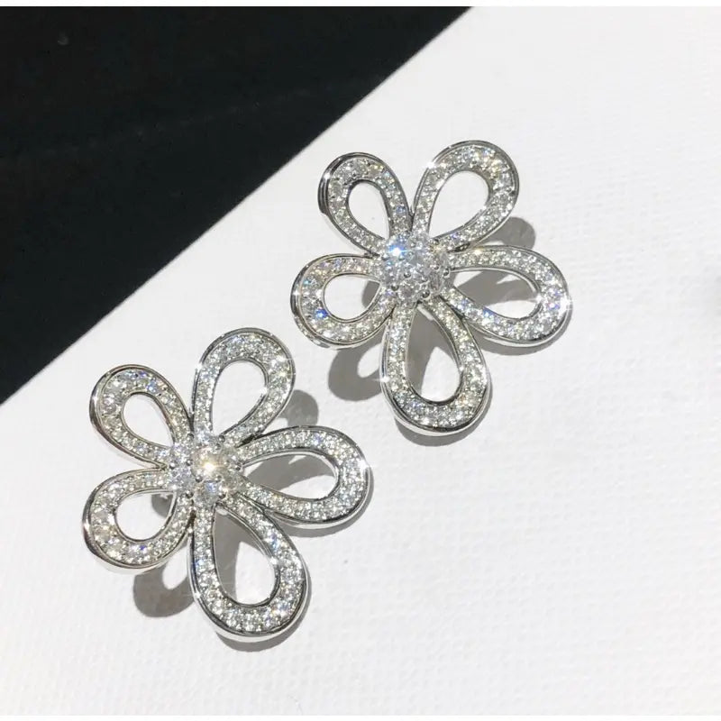 Open Rhinestone Flower Earrings