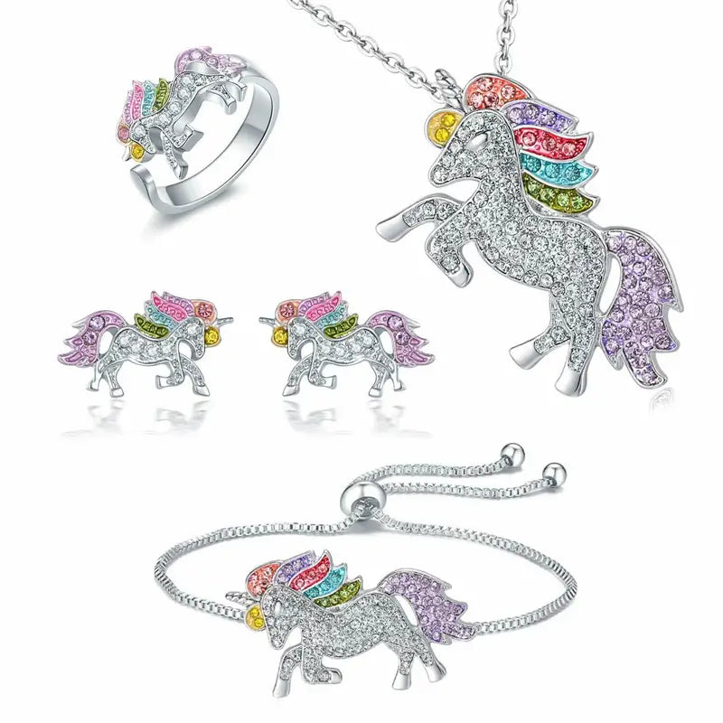 4-Pc Colorful Unicorn Rhinestone Set