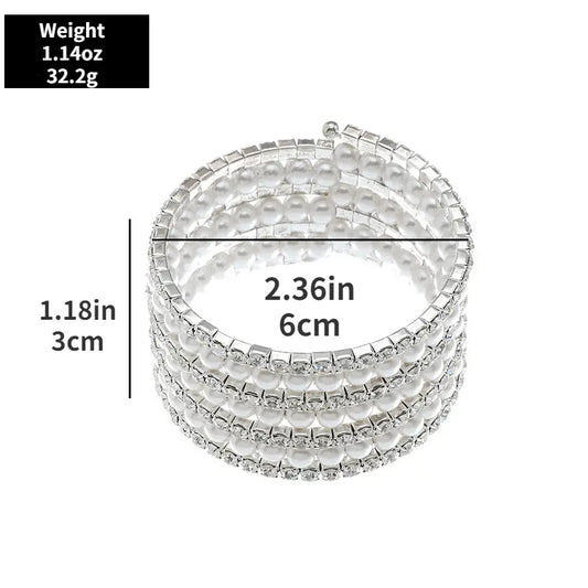 Rhinestone and Pearl Coil Bracelet