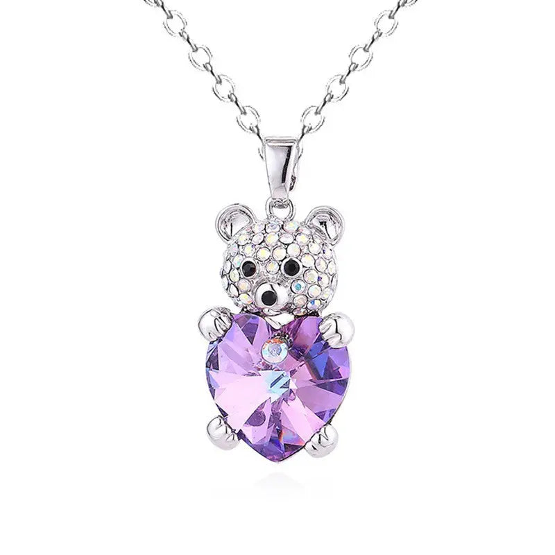 Iridescent Purple Bear Necklace