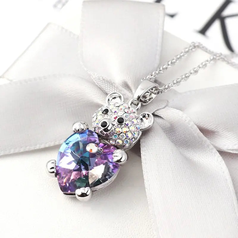 Iridescent Purple Bear Necklace