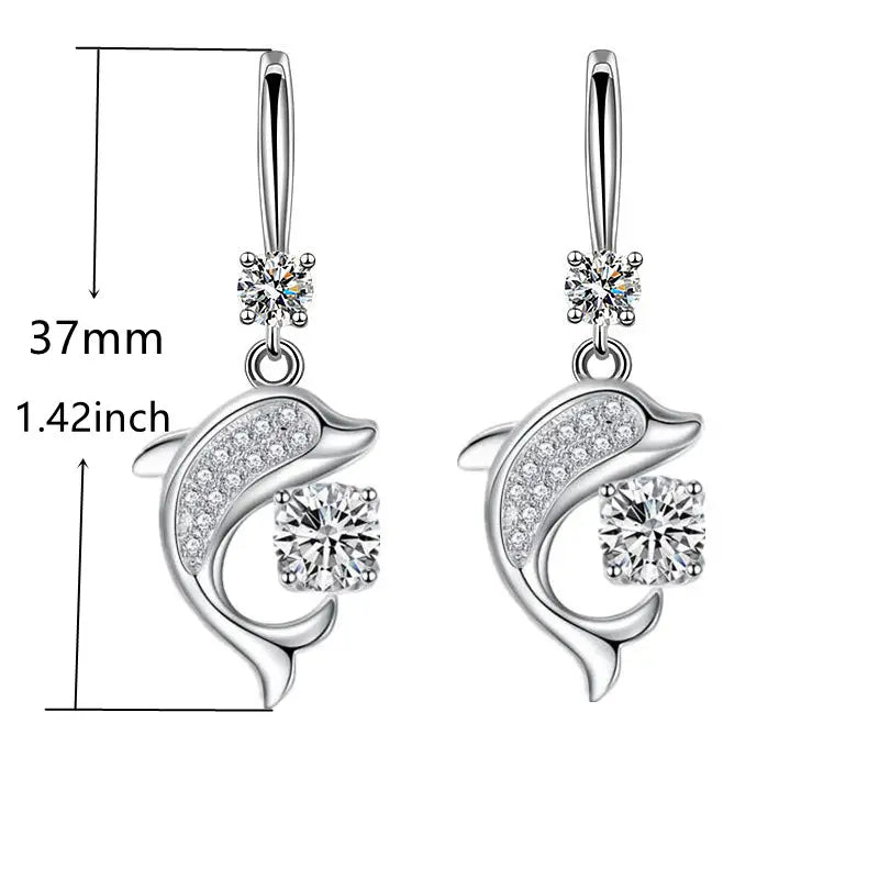 Blue Dolphin Rhinestone Earrrings