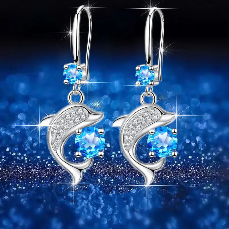 Blue Dolphin Rhinestone Earrrings