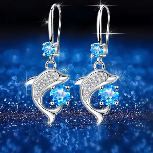 Blue Dolphin Rhinestone Earrrings