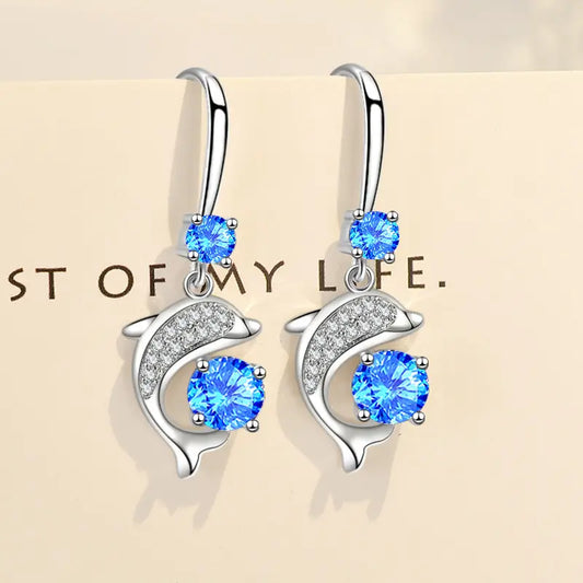 Blue Dolphin Rhinestone Earrrings