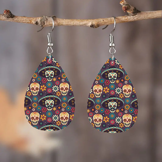 Leather Candy Skull Earrings