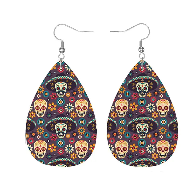 Leather Candy Skull Earrings