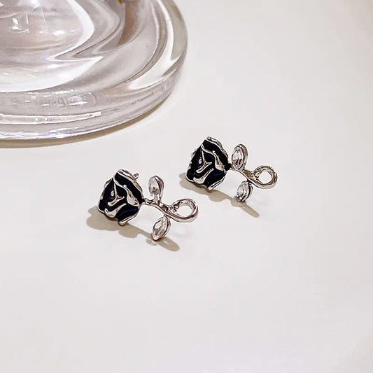 Gothic Black Rose Earrings