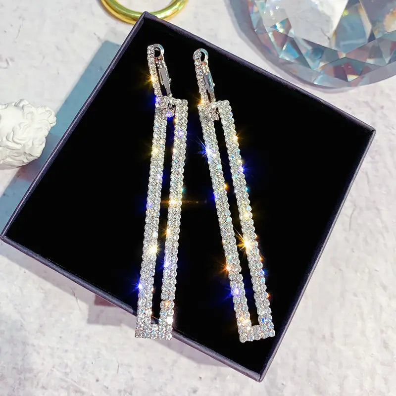 Rhinestone Hoop and Rectangle Earring