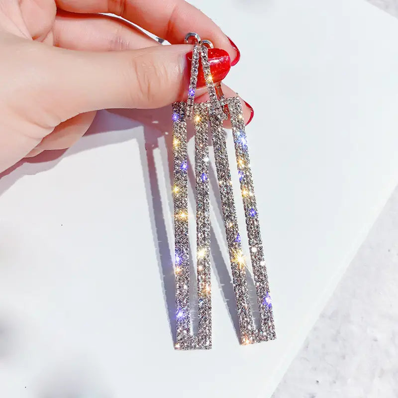 Rhinestone Hoop and Rectangle Earring