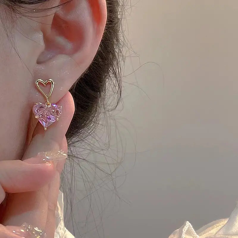 Gold and Pink Heart Earrings