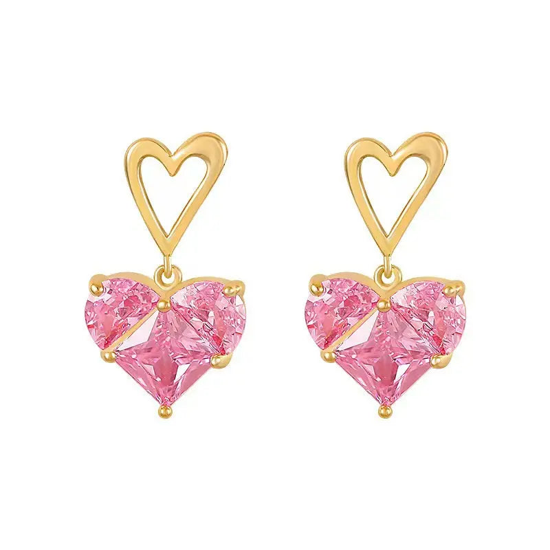 Gold and Pink Heart Earrings