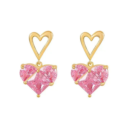 Gold and Pink Heart Earrings