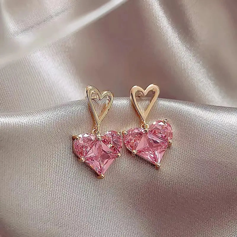 Gold and Pink Heart Earrings