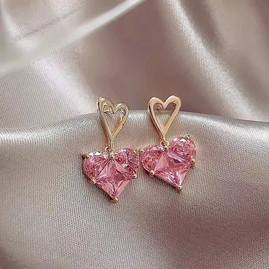 Gold and Pink Heart Earrings