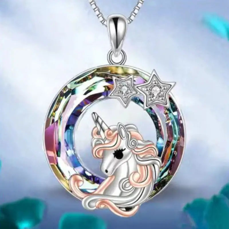 Iridescent Circle Unicorn Necklace