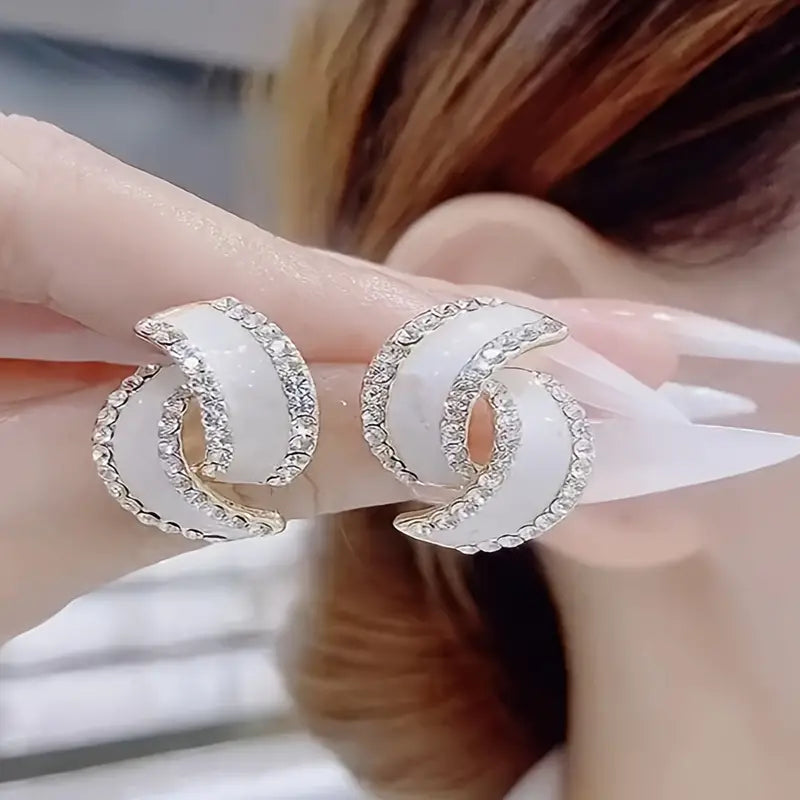 White and Rhinestone Earrings