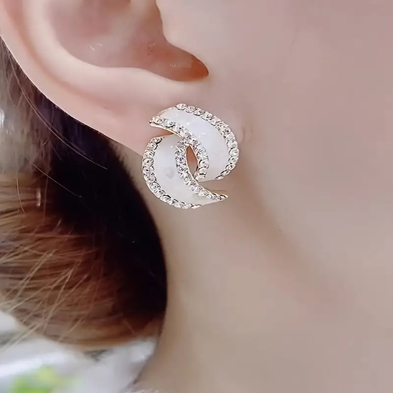 White and Rhinestone Earrings