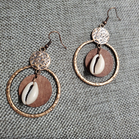 Boho Seashell Wood Earrings