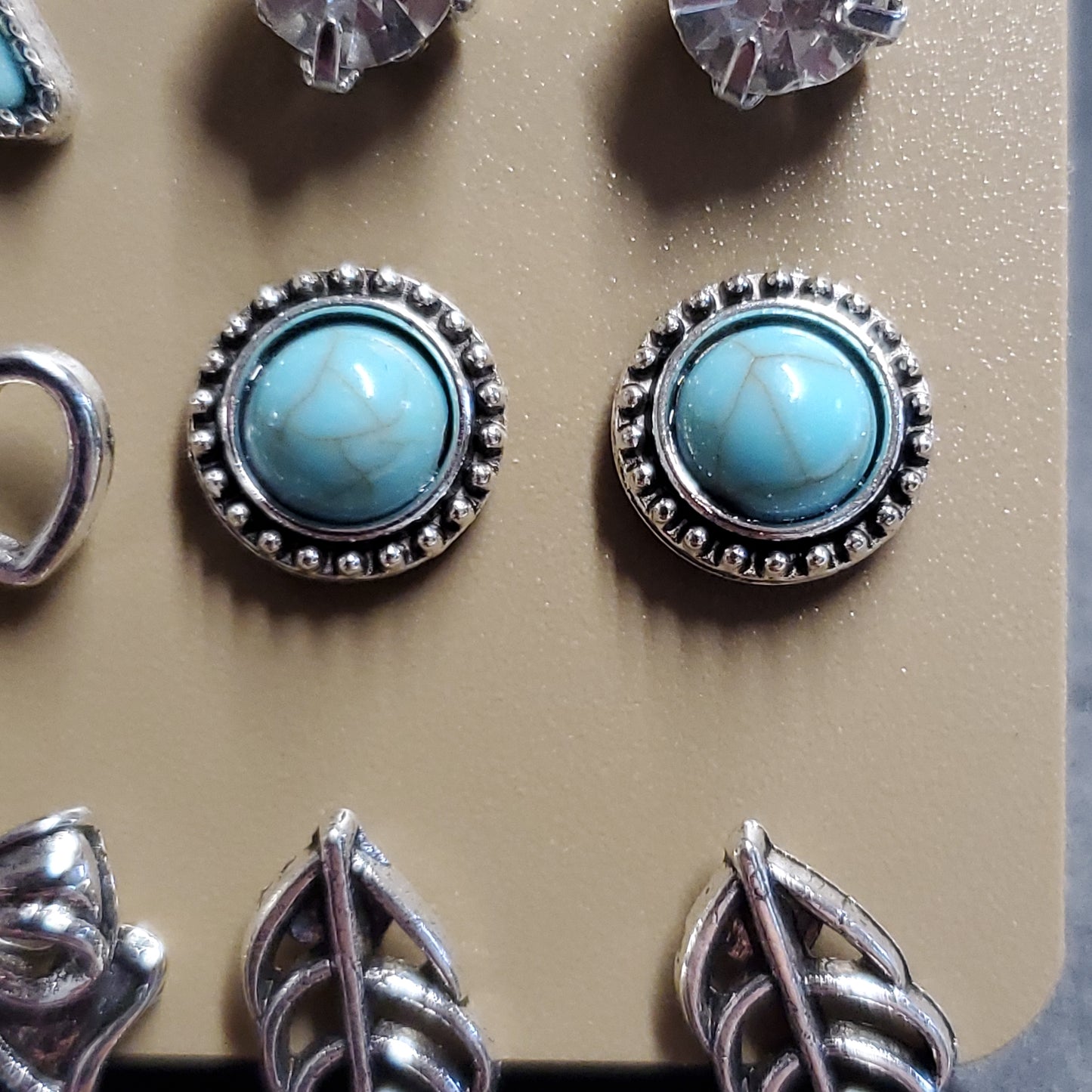 9 Pair Silver Turquoise Studs